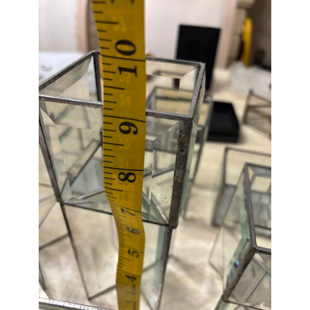 Vintage 3 Tier Leaded and Beveled Glass Mirror 9 Piece Cube Votive Candle Holder - Picture 12 of 14